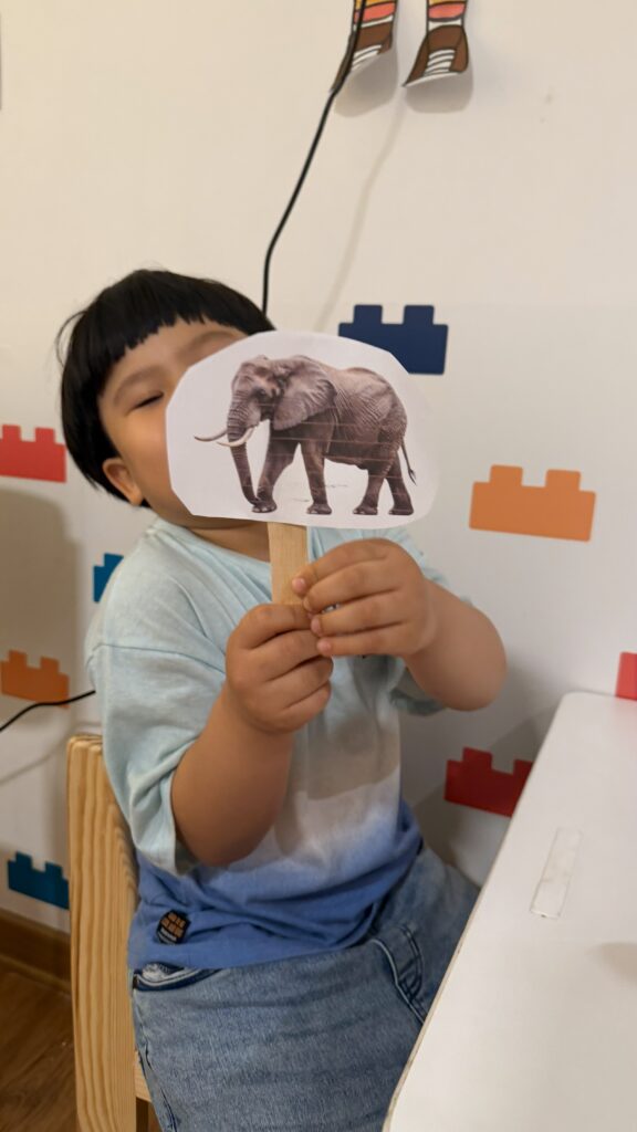 Niño realizando actividad lúdica con material visual durante sesión terapéutica