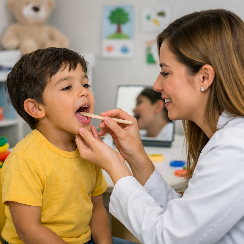 niño que habla pero no se le entiende conversando con sus padres en casa